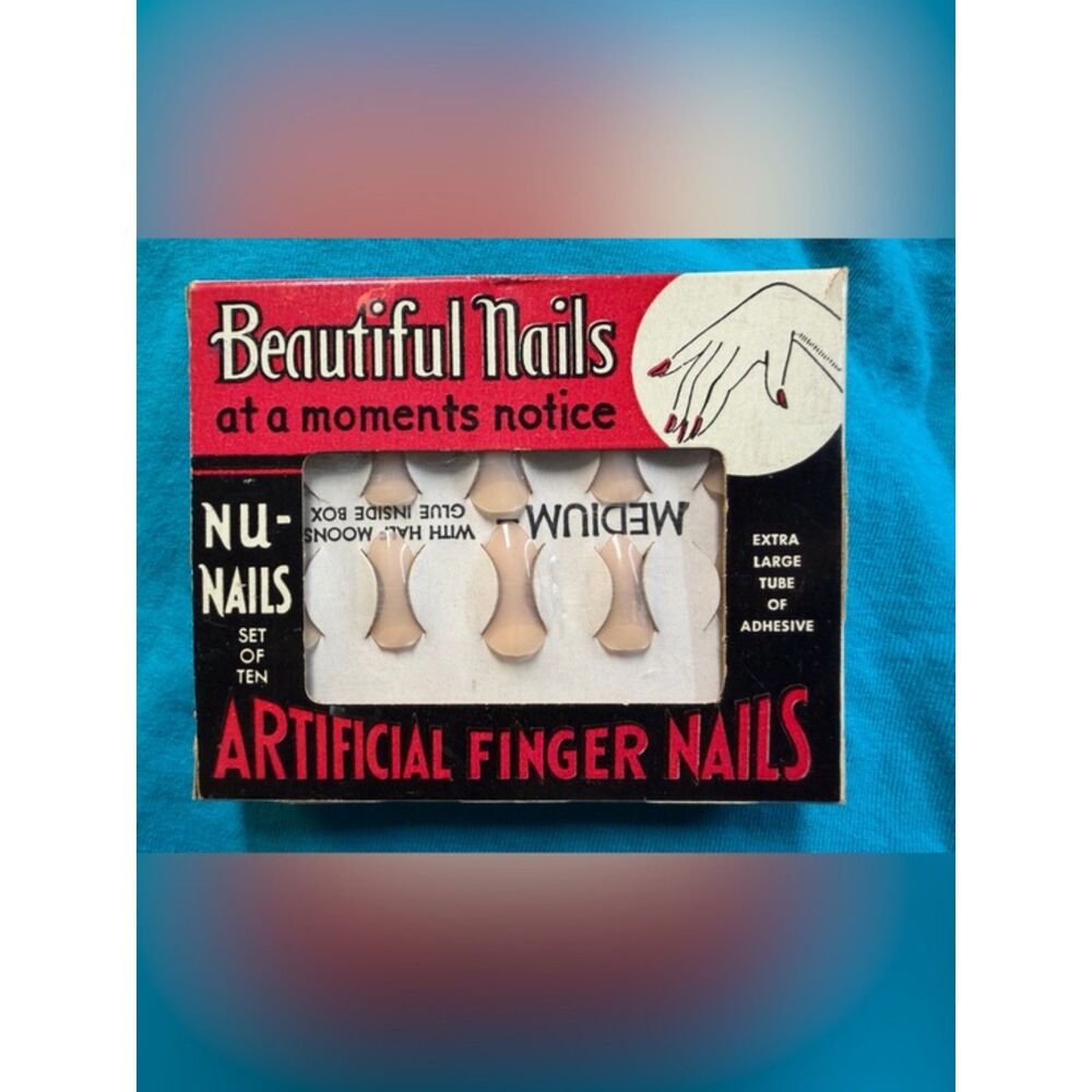 Vintage NU-NAILS Artificial Finger Nails Set w/ Adhesive Made in USA